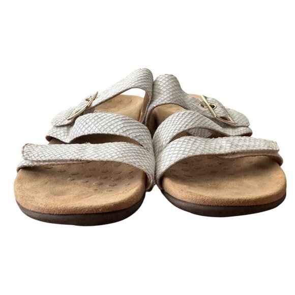 Vionic Skylar White Leather Faux Snakeskin Slip On Sandals Slides Buckle Size 10 - Picture 8 of 13